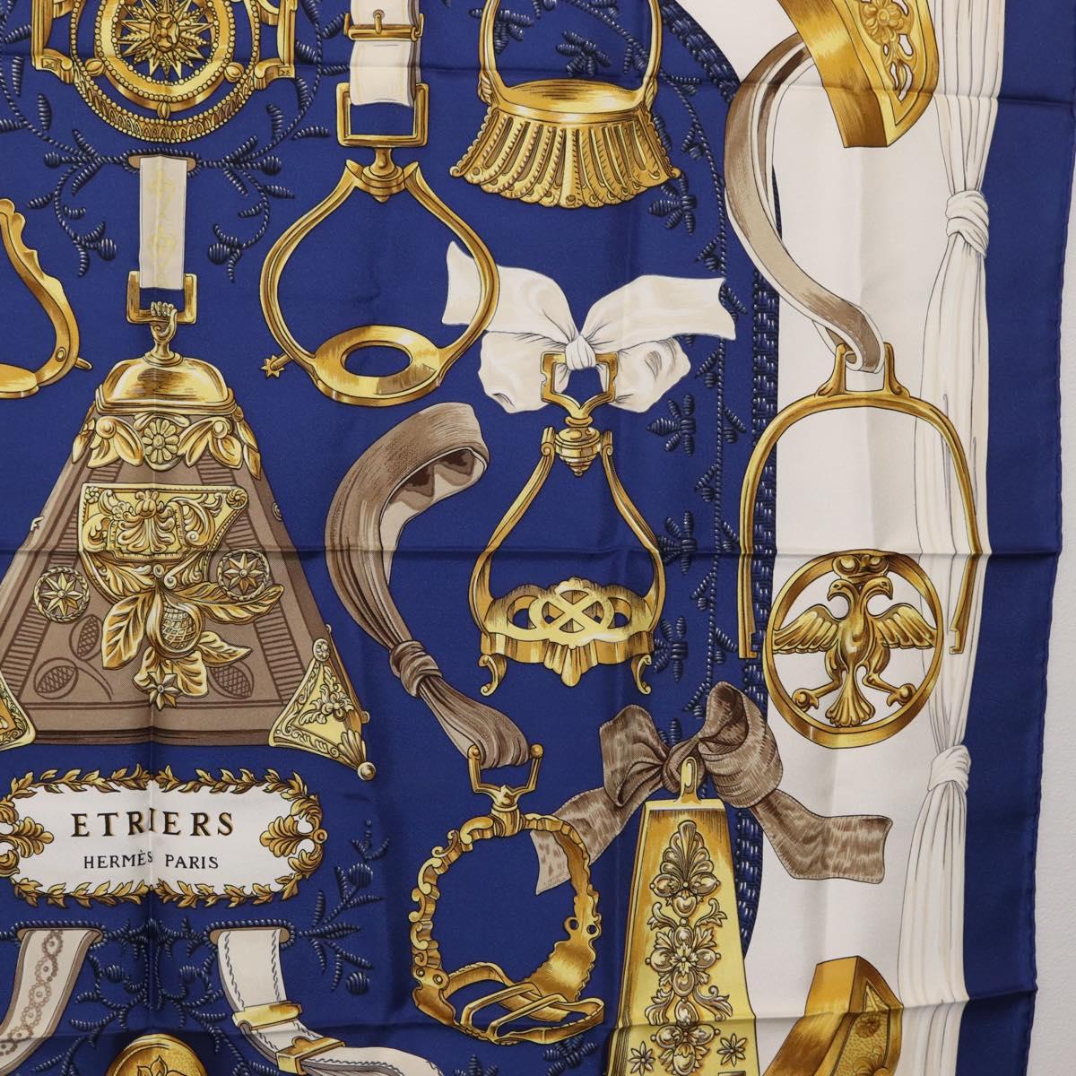HERMES Carre 90 Scarf ""ETRIERS"" Silk Blue Auth 170351V