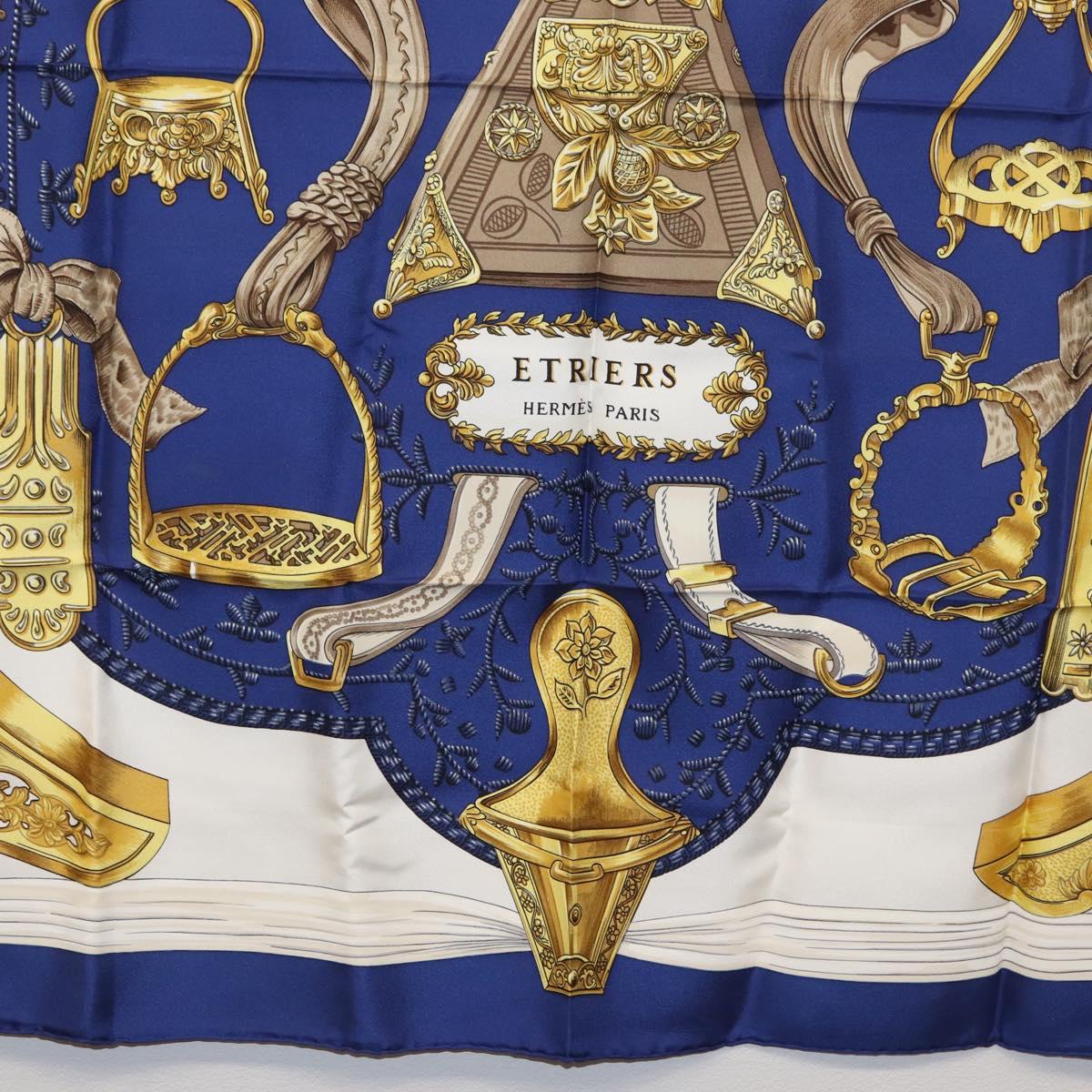 HERMES Carre 90 Scarf ""ETRIERS"" Silk Blue Auth 170351V