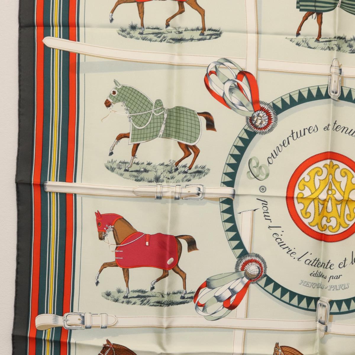 HERMES Carre 90 Scarf ""Couvertures et Tenues de Jour"" Silk Green Auth 170358V