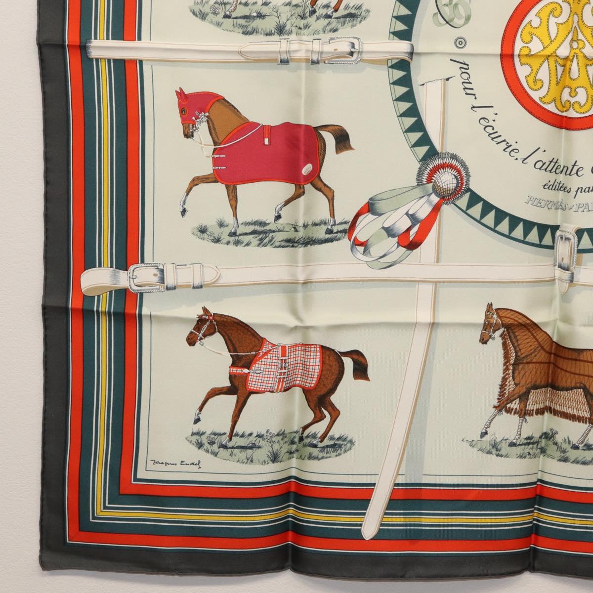 HERMES Carre 90 Scarf ""Couvertures et Tenues de Jour"" Silk Green Auth 170358V