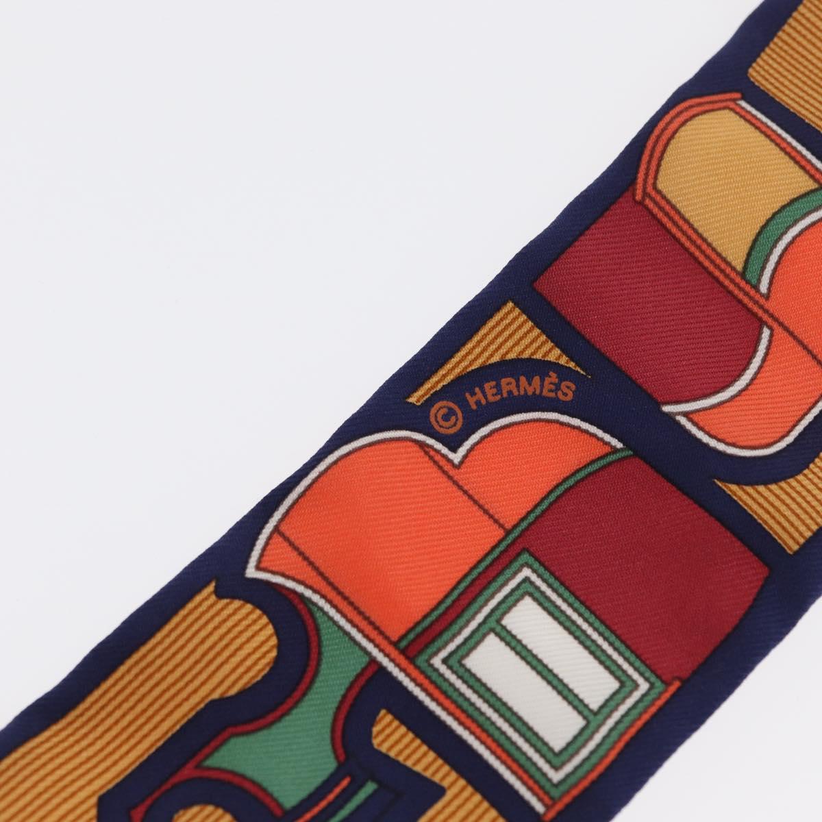 HERMES Twilly Scarf Horse Carriage Silk Navy Auth 170363V
