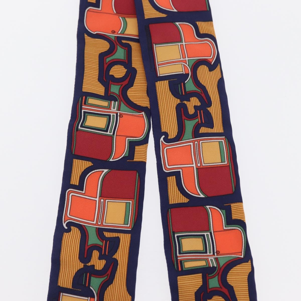 HERMES Twilly Scarf Horse Carriage Silk Navy Auth 170363V