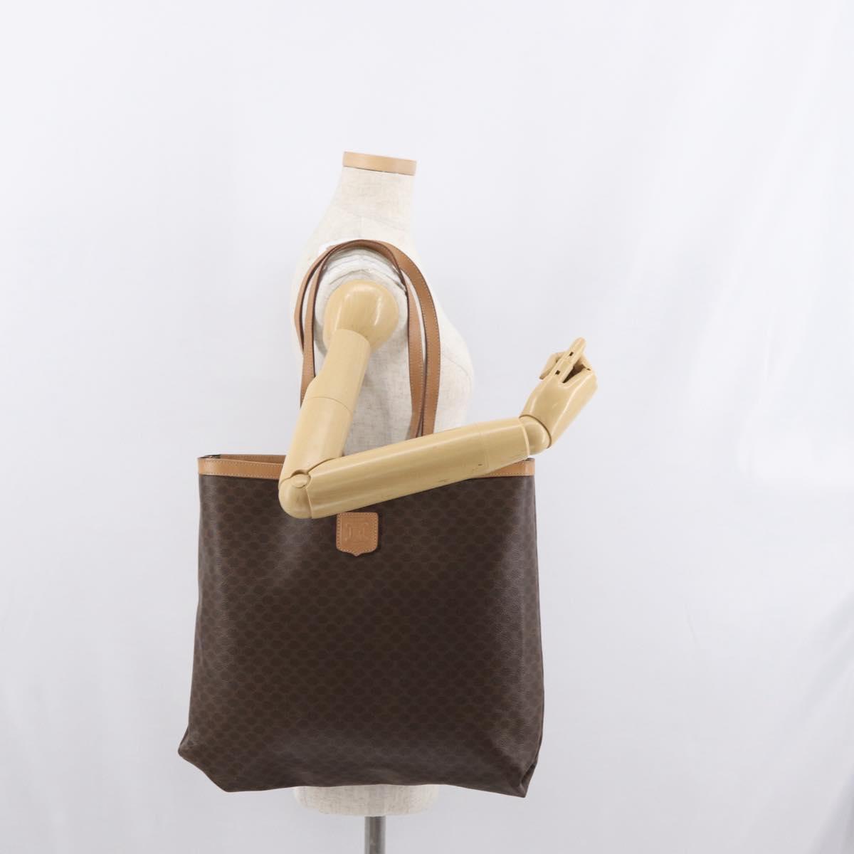 CELINE Macadam Canvas Tote Bag PVC Leather Brown Gold Auth 170367