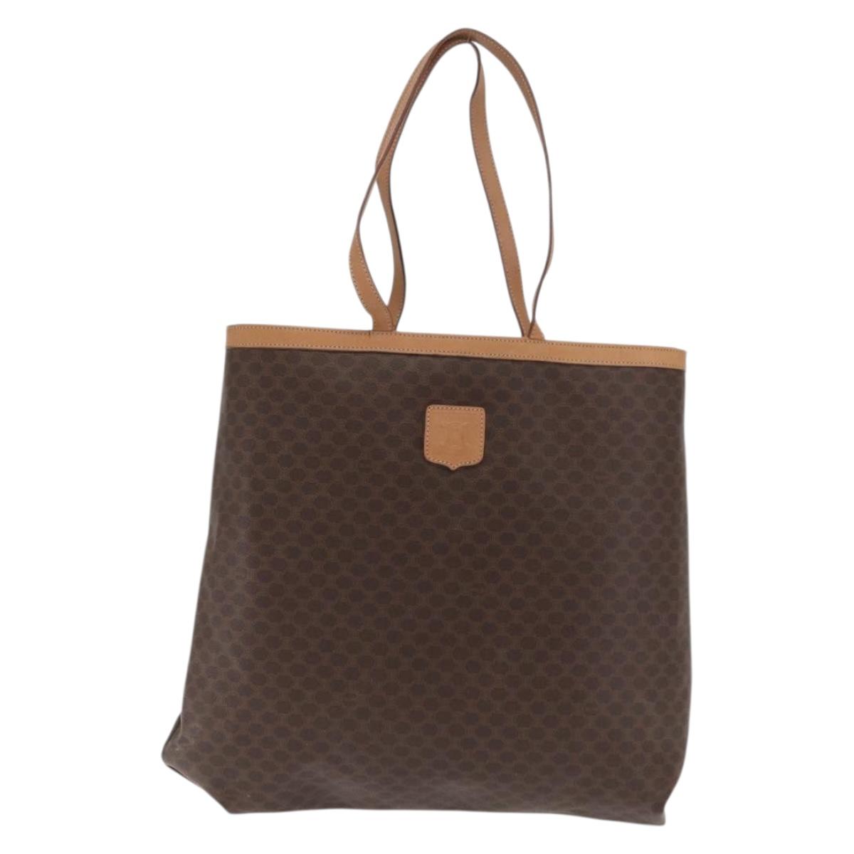 CELINE Macadam Canvas Tote Bag PVC Leather Brown Gold Auth 170367