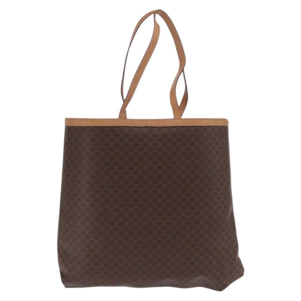 CELINE Macadam Canvas Tote Bag PVC Leather Brown Gold Auth 170367