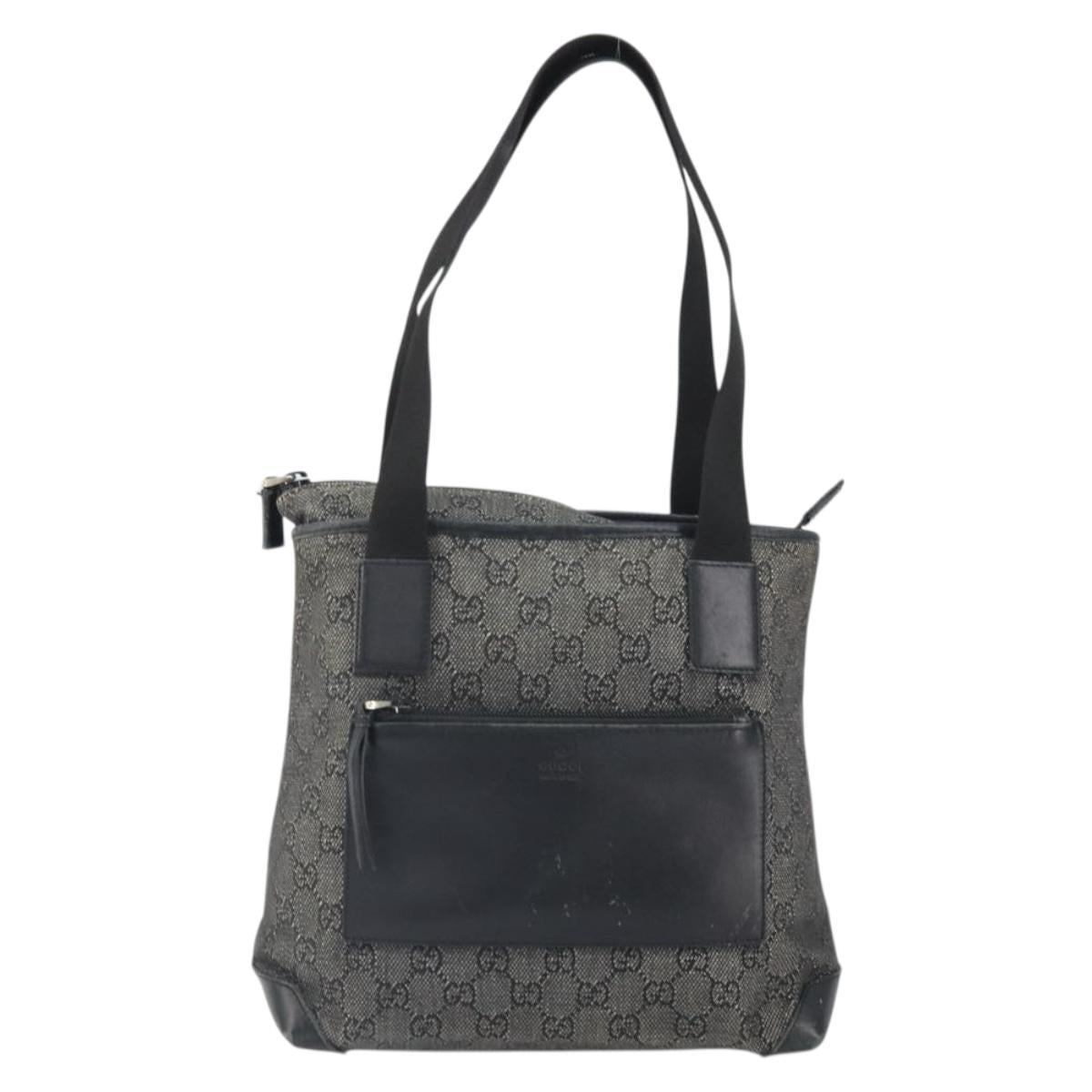 GUCCI GG Canvas Tote Bag Black Silver 28893 Auth 170369
