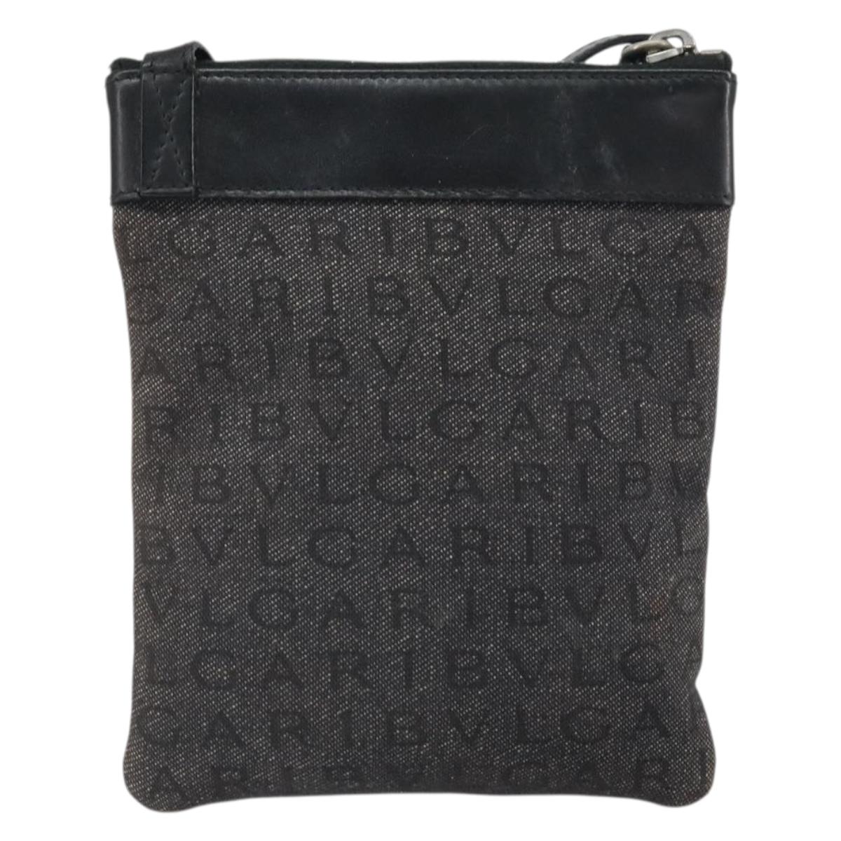 BVLGARI Logo Mania Shoulder Bag Canvas Black Silver Auth 170379