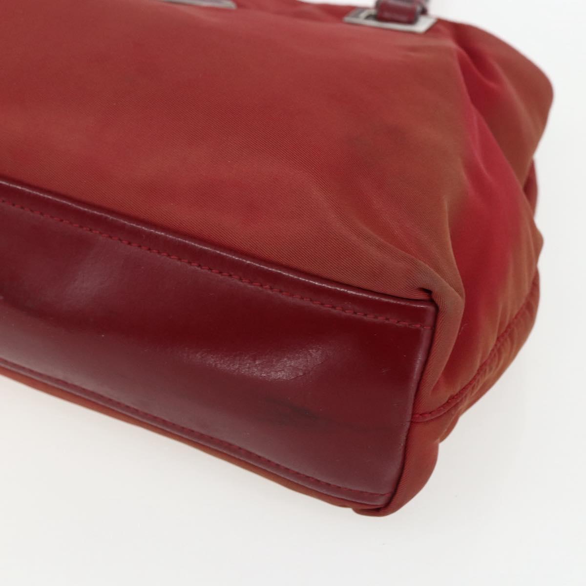 PRADA Hand Bag Nylon Red Silver Auth 170383
