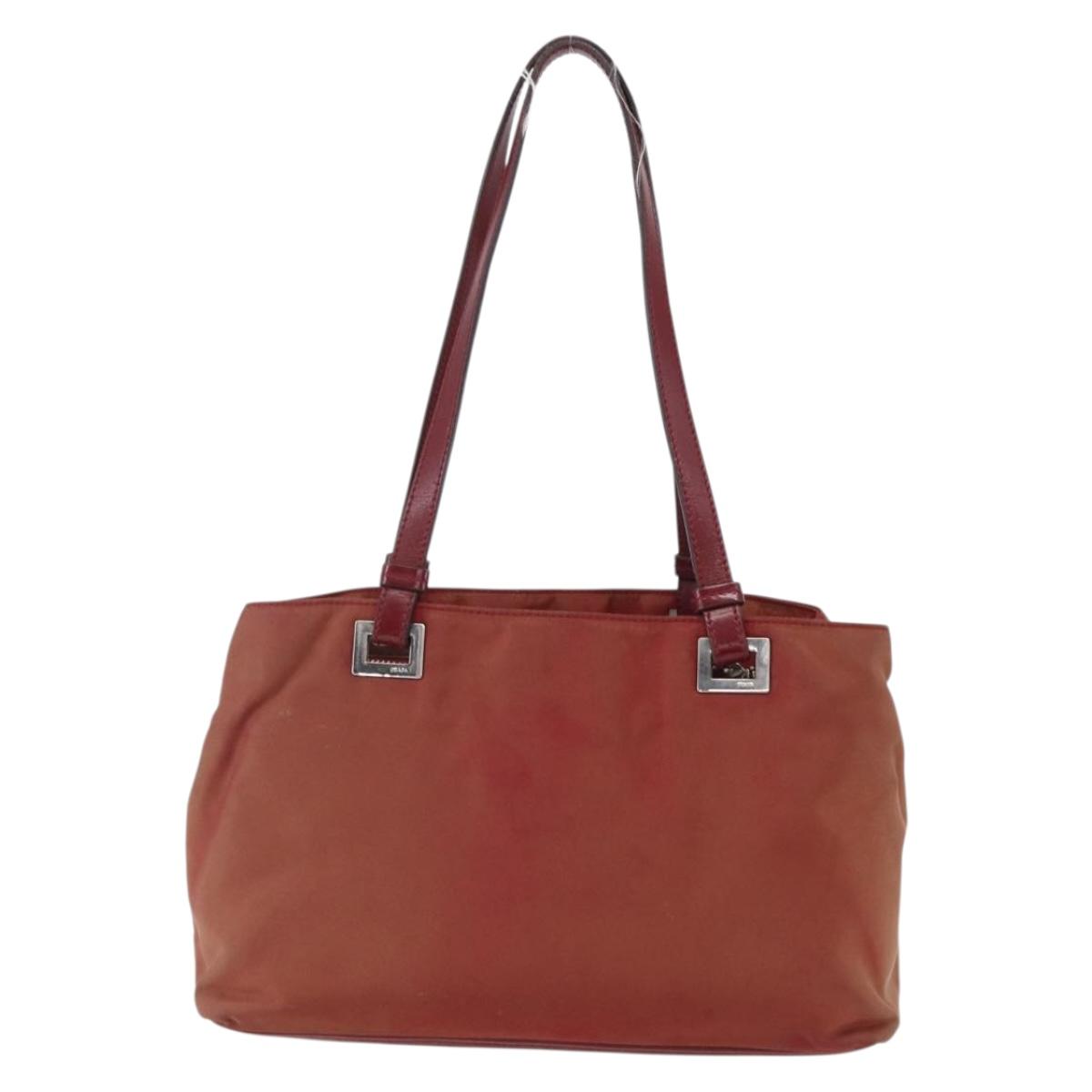 PRADA Hand Bag Nylon Red Silver Auth 170383