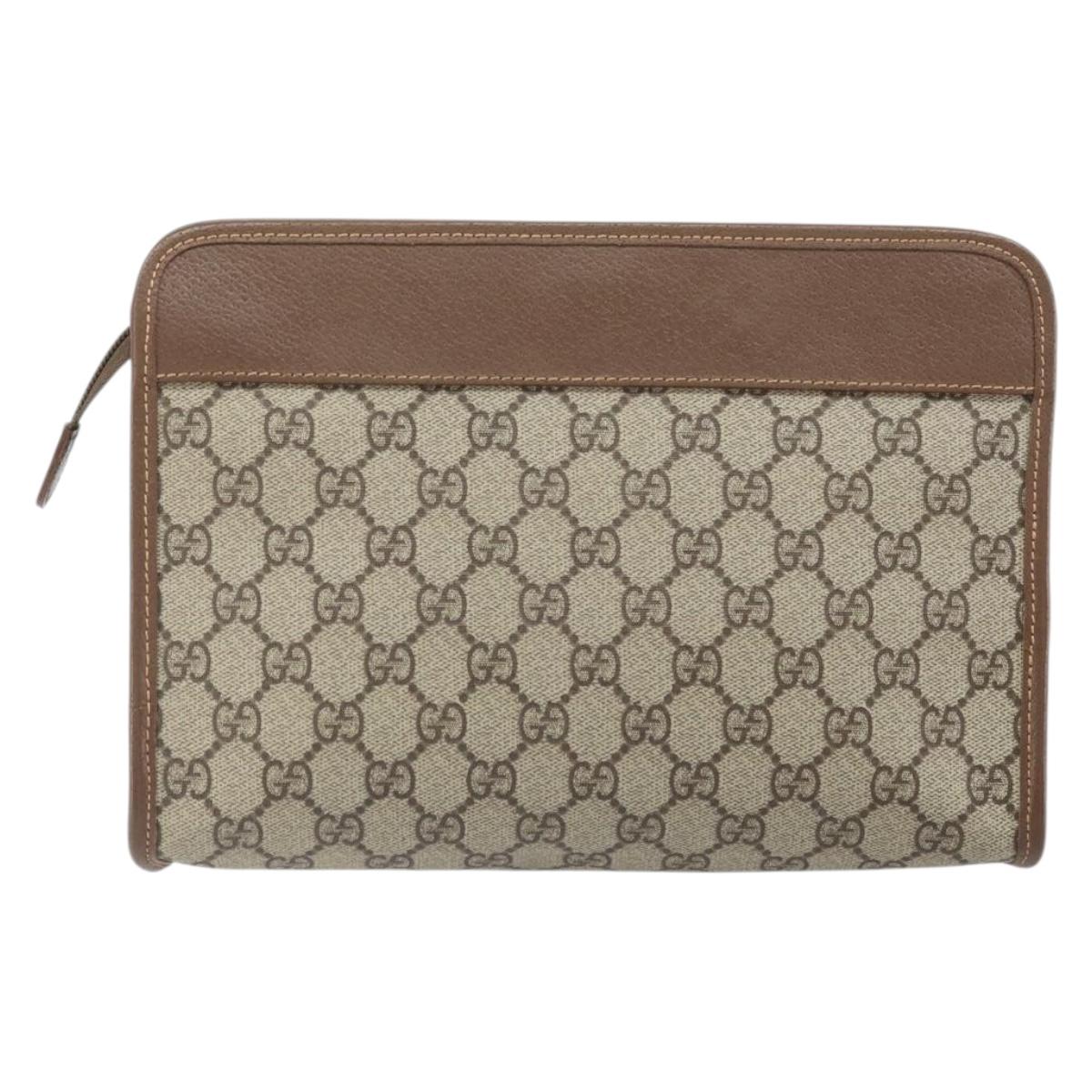 GUCCI GG Supreme Clutch Bag PVC Beige Gold 014 122 6063 4023 Auth 170384