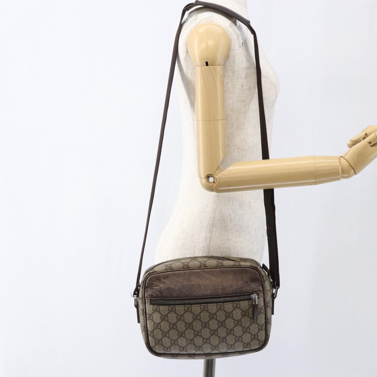 GUCCI GG Supreme Shoulder Bag PVC Beige Silver Auth 170385