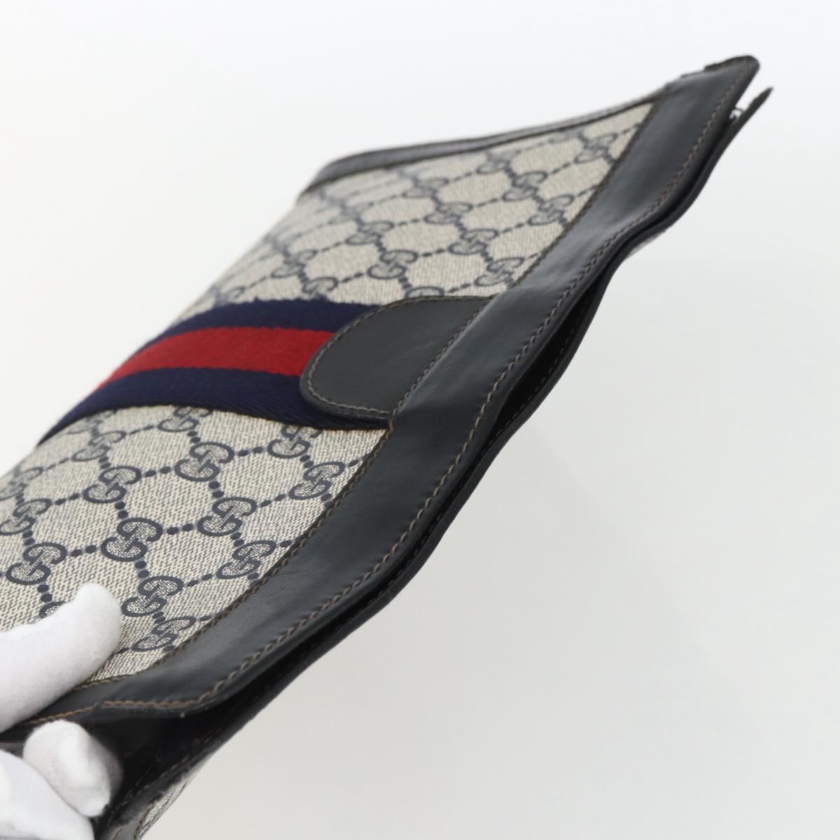 GUCCI GG Supreme Sherry Line Clutch Bag PVC Navy Red Auth 170386