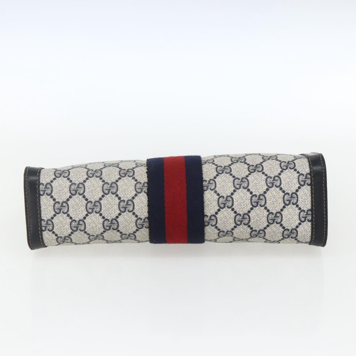 GUCCI GG Supreme Sherry Line Clutch Bag PVC Navy Red Auth 170386
