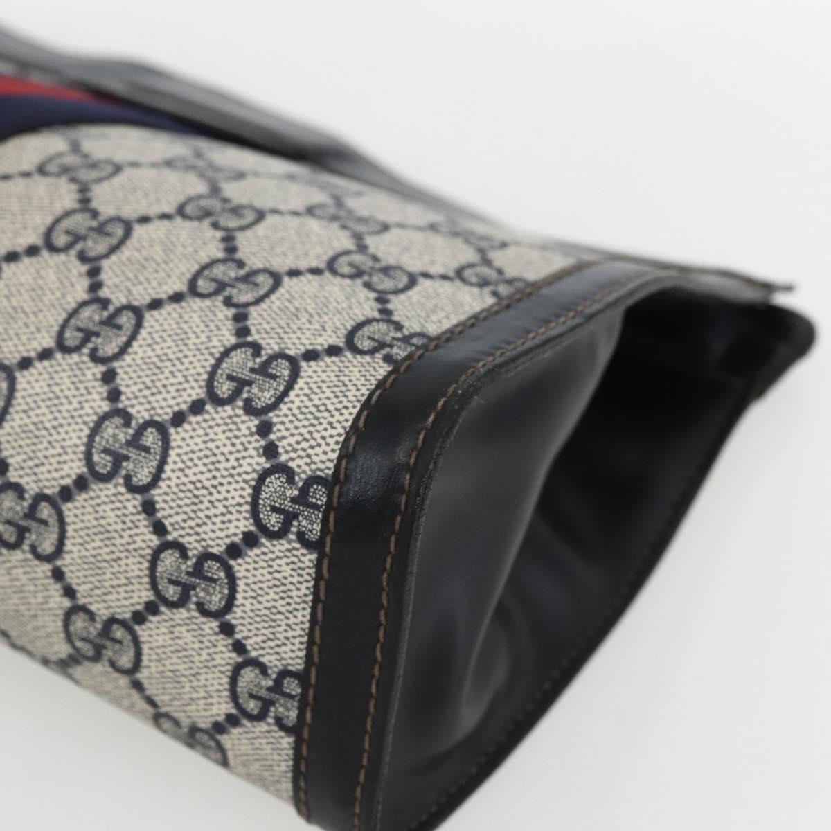 GUCCI GG Supreme Sherry Line Clutch Bag PVC Navy Red Auth 170386