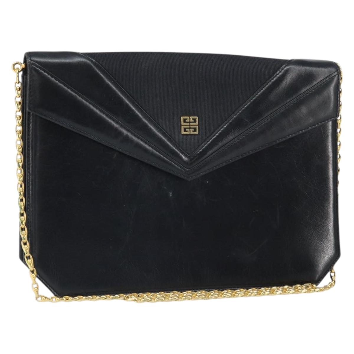 GIVENCHY Chain Shoulder Bag Leather Black Gold Auth 170389