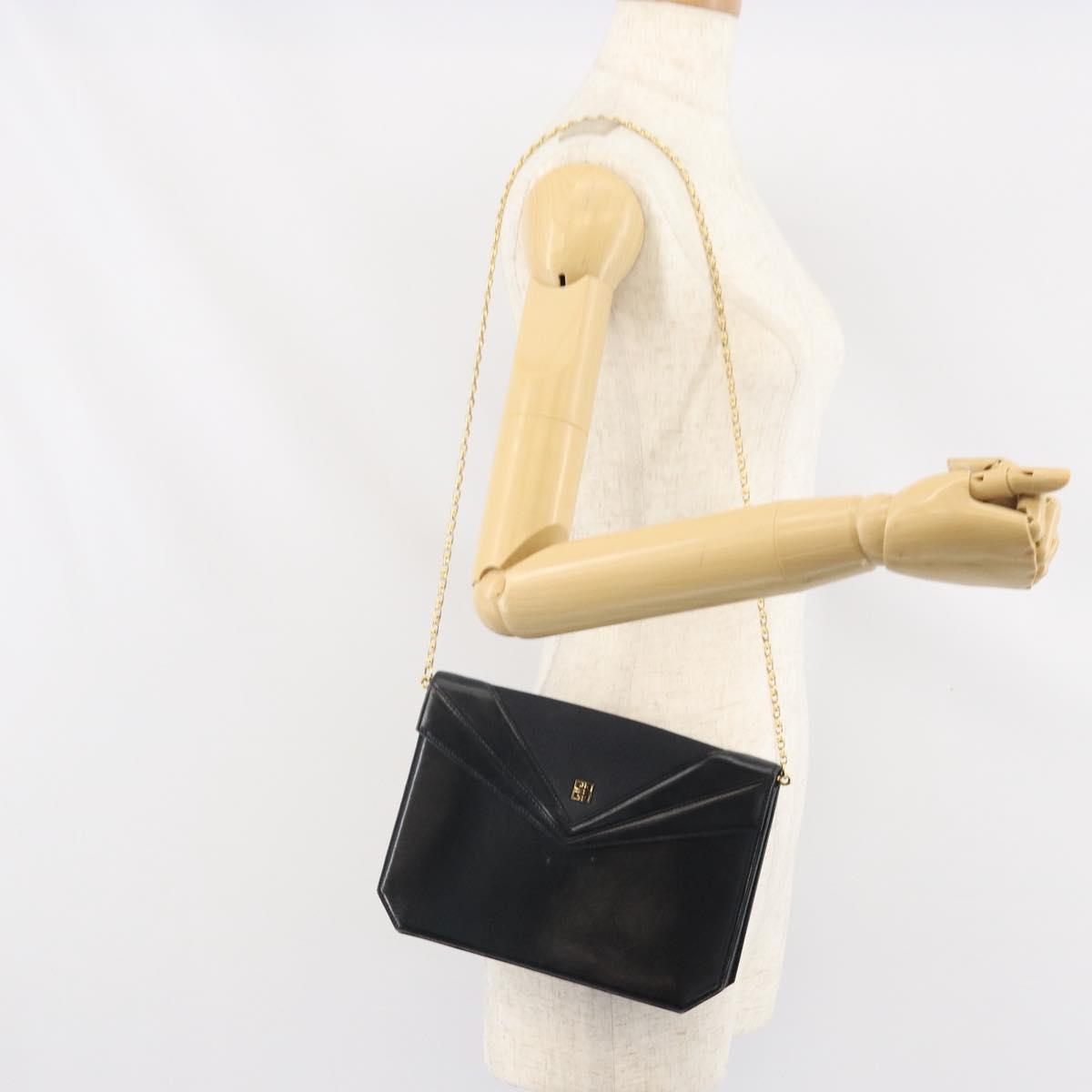 GIVENCHY Chain Shoulder Bag Leather Black Gold Auth 170389