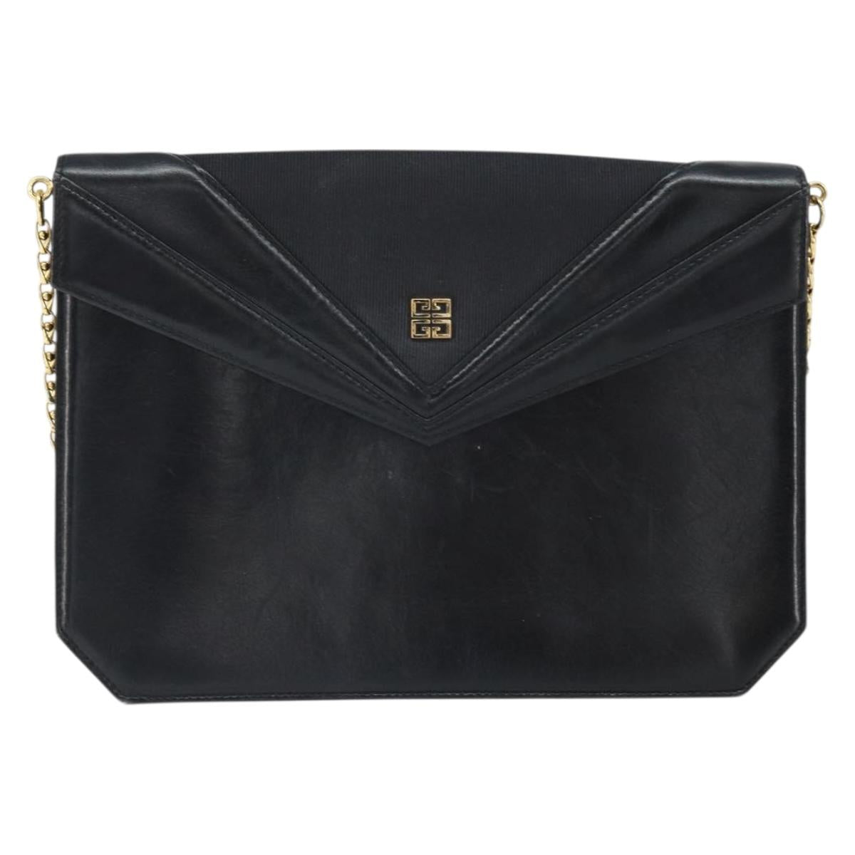 GIVENCHY Chain Shoulder Bag Leather Black Gold Auth 170389