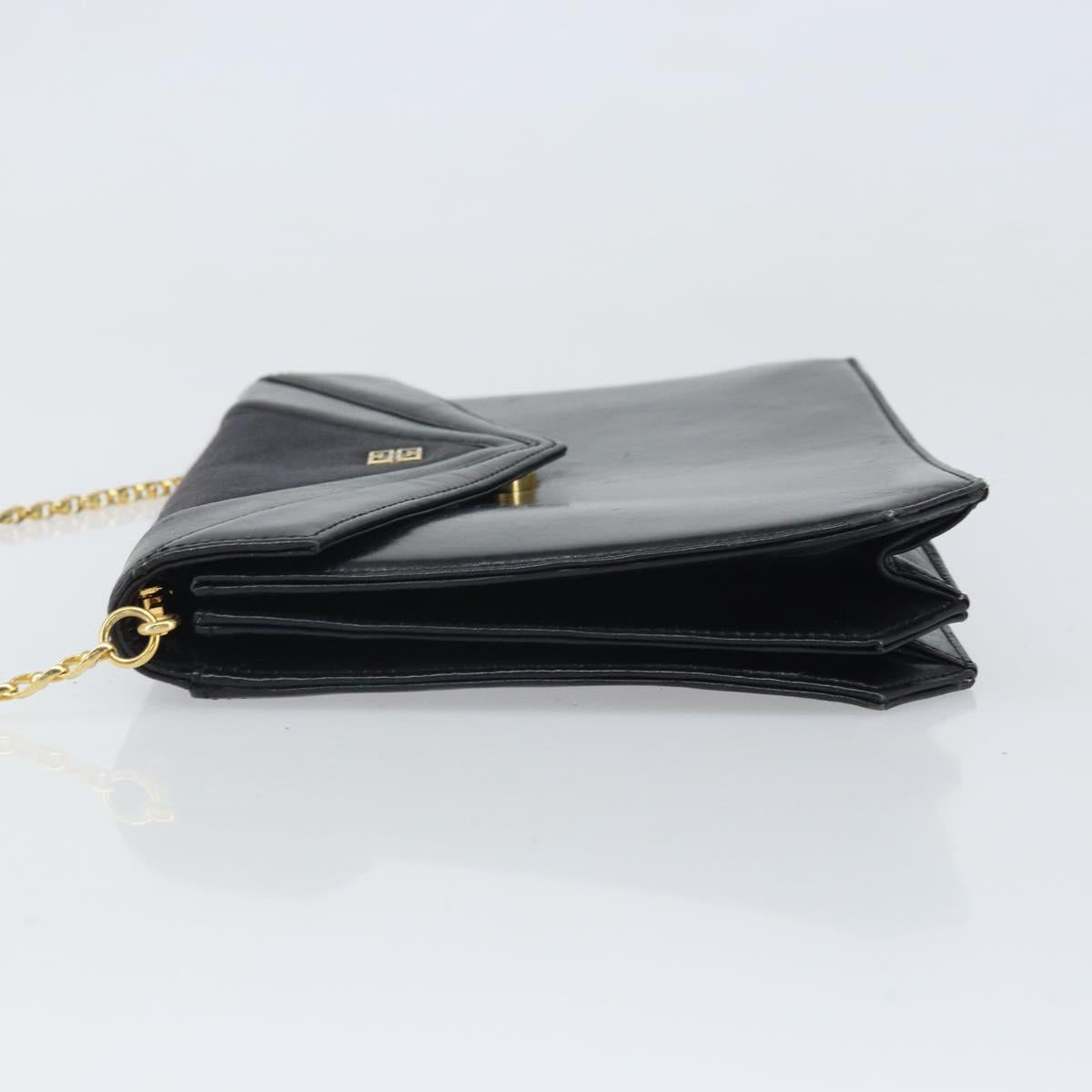 GIVENCHY Chain Shoulder Bag Leather Black Gold Auth 170389