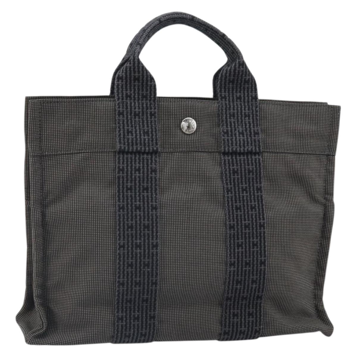 HERMES Her Line PM Hand Bag Canvas Gray Auth 170395