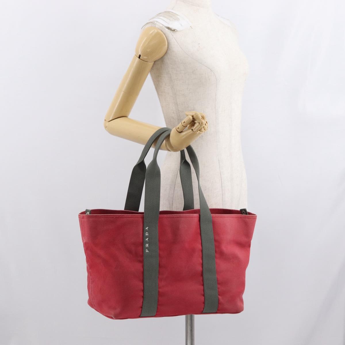 PRADA Sports Tote Bag Canvas Red Auth 170399