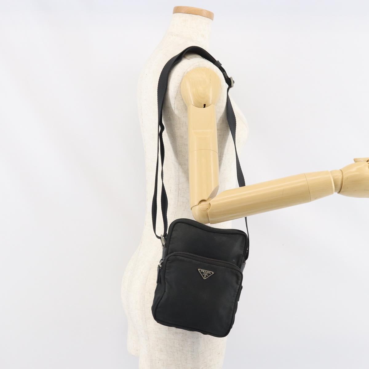 PRADA Shoulder Bag Nylon Black Silver Auth 170404