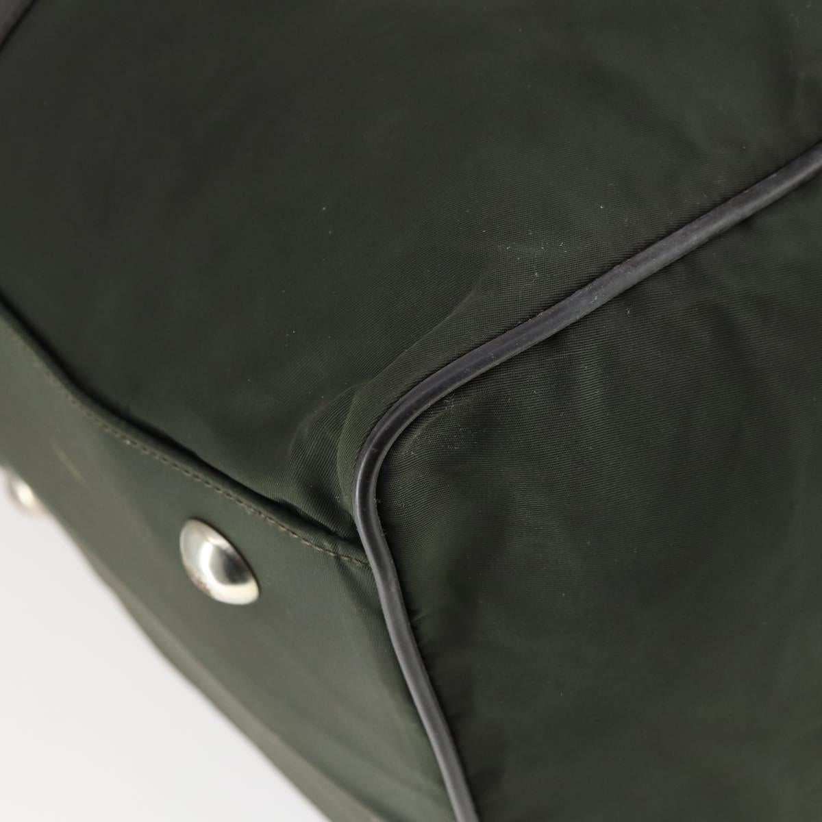 PRADA Boston Bag Nylon Khaki Silver Auth 170405