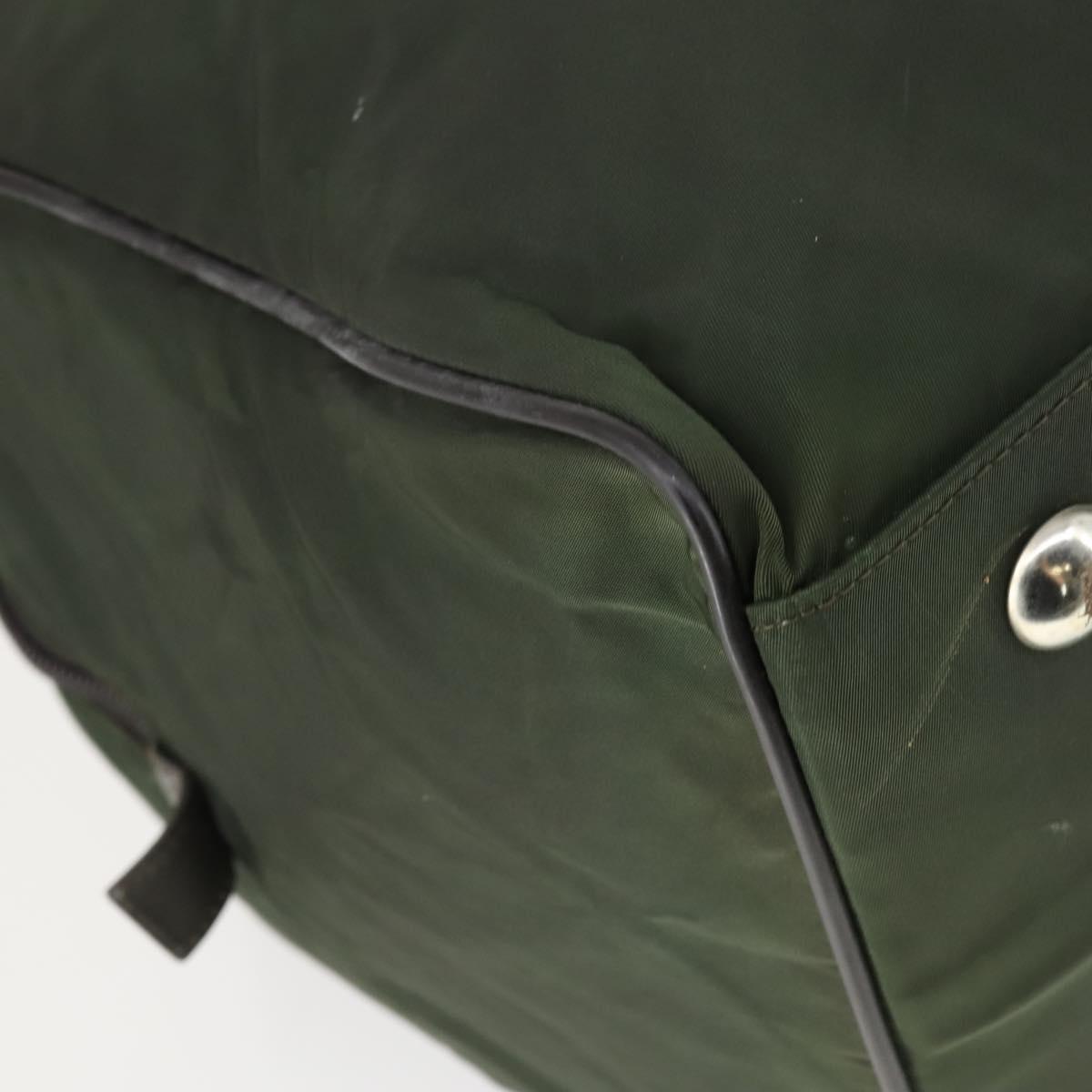 PRADA Boston Bag Nylon Khaki Silver Auth 170405