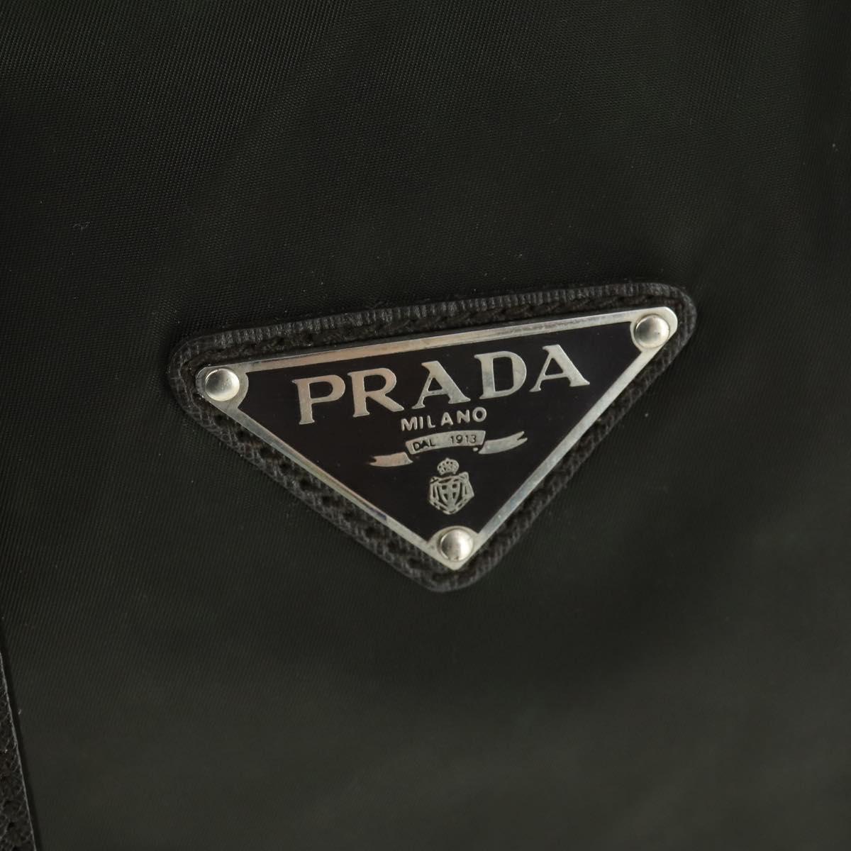 PRADA Boston Bag Nylon Khaki Silver Auth 170405
