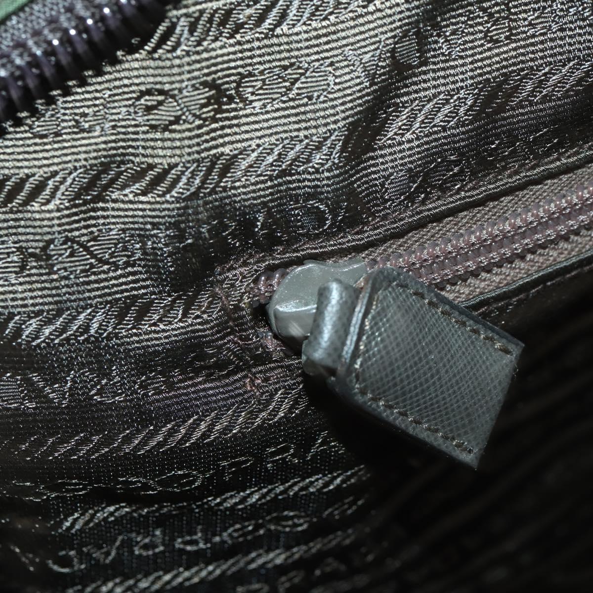 PRADA Boston Bag Nylon Khaki Silver Auth 170405
