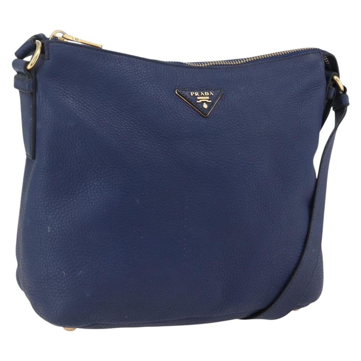 PRADA Shoulder Bag Leather Navy Gold Auth 170407A