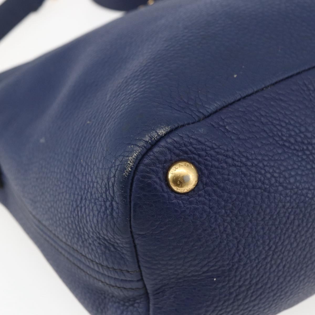 PRADA Shoulder Bag Leather Navy Gold Auth 170407A