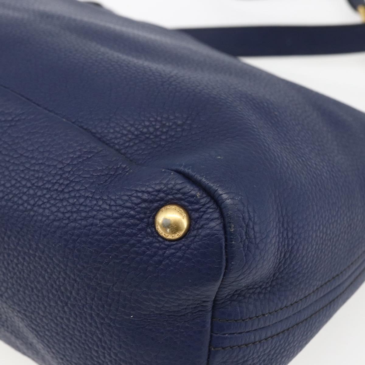 PRADA Shoulder Bag Leather Navy Gold Auth 170407A