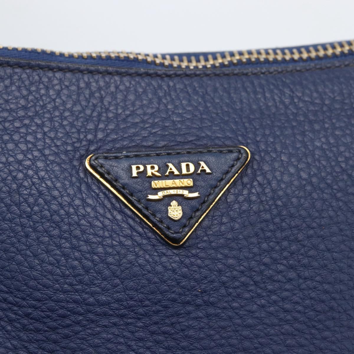 PRADA Shoulder Bag Leather Navy Gold Auth 170407A