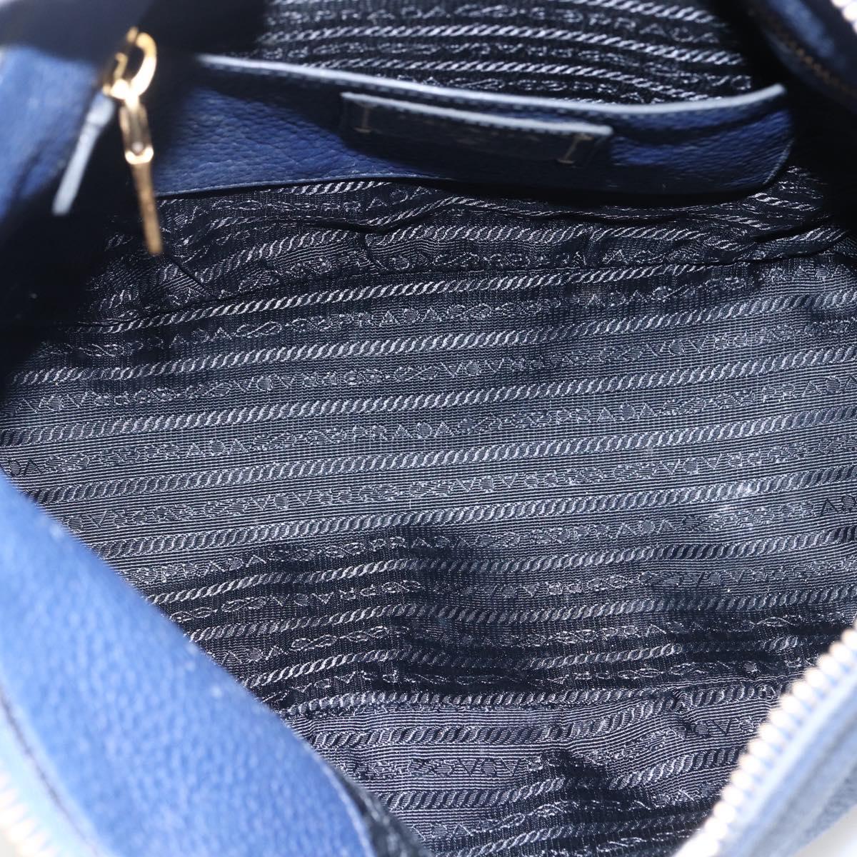 PRADA Shoulder Bag Leather Navy Gold Auth 170407A