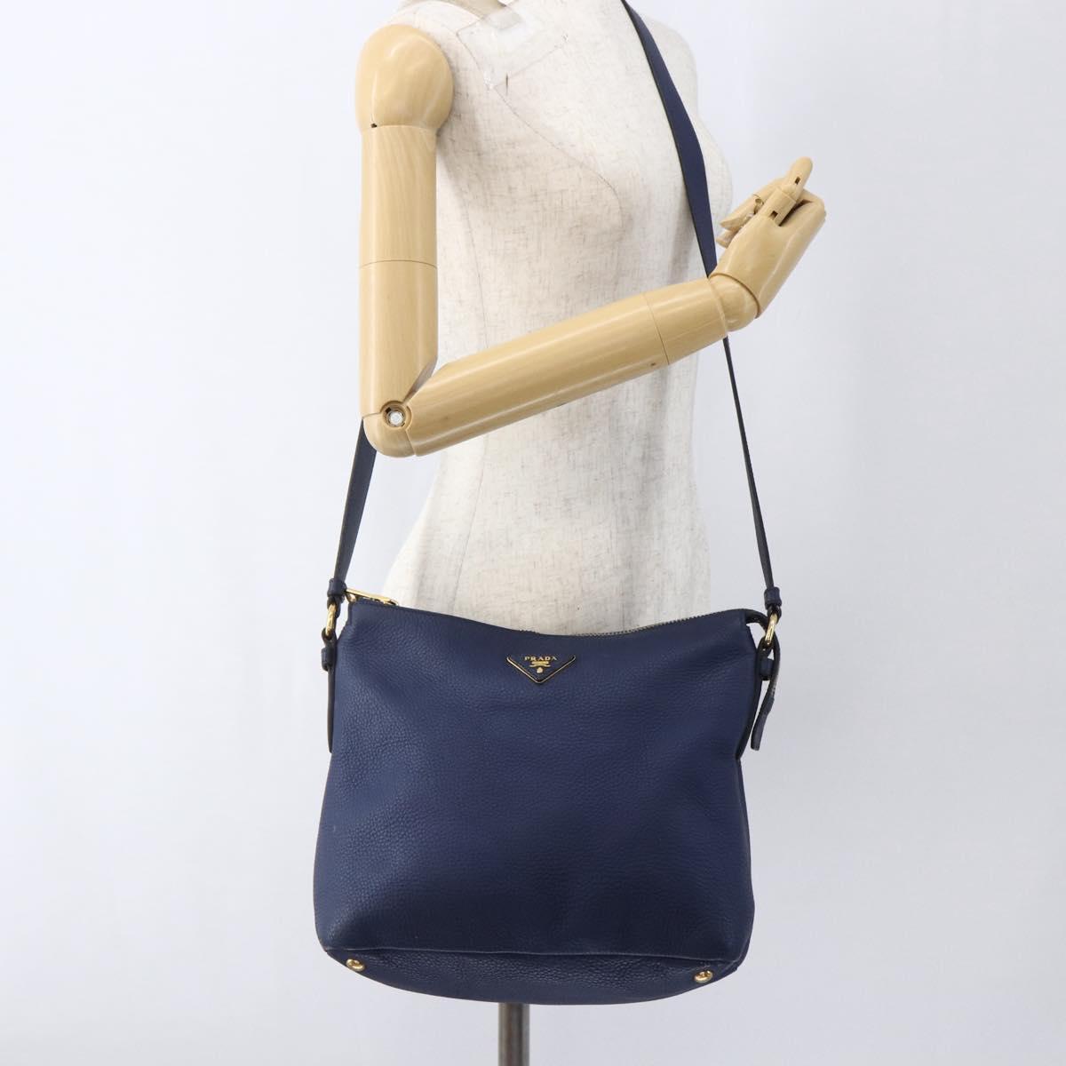 PRADA Shoulder Bag Leather Navy Gold Auth 170407A