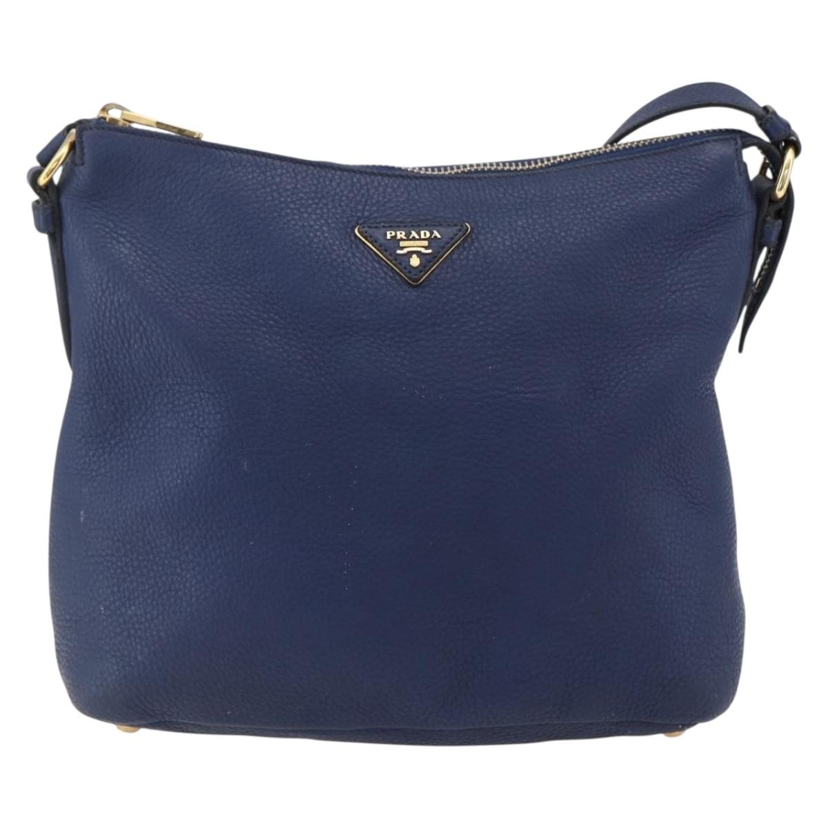 PRADA Shoulder Bag Leather Navy Gold Auth 170407A