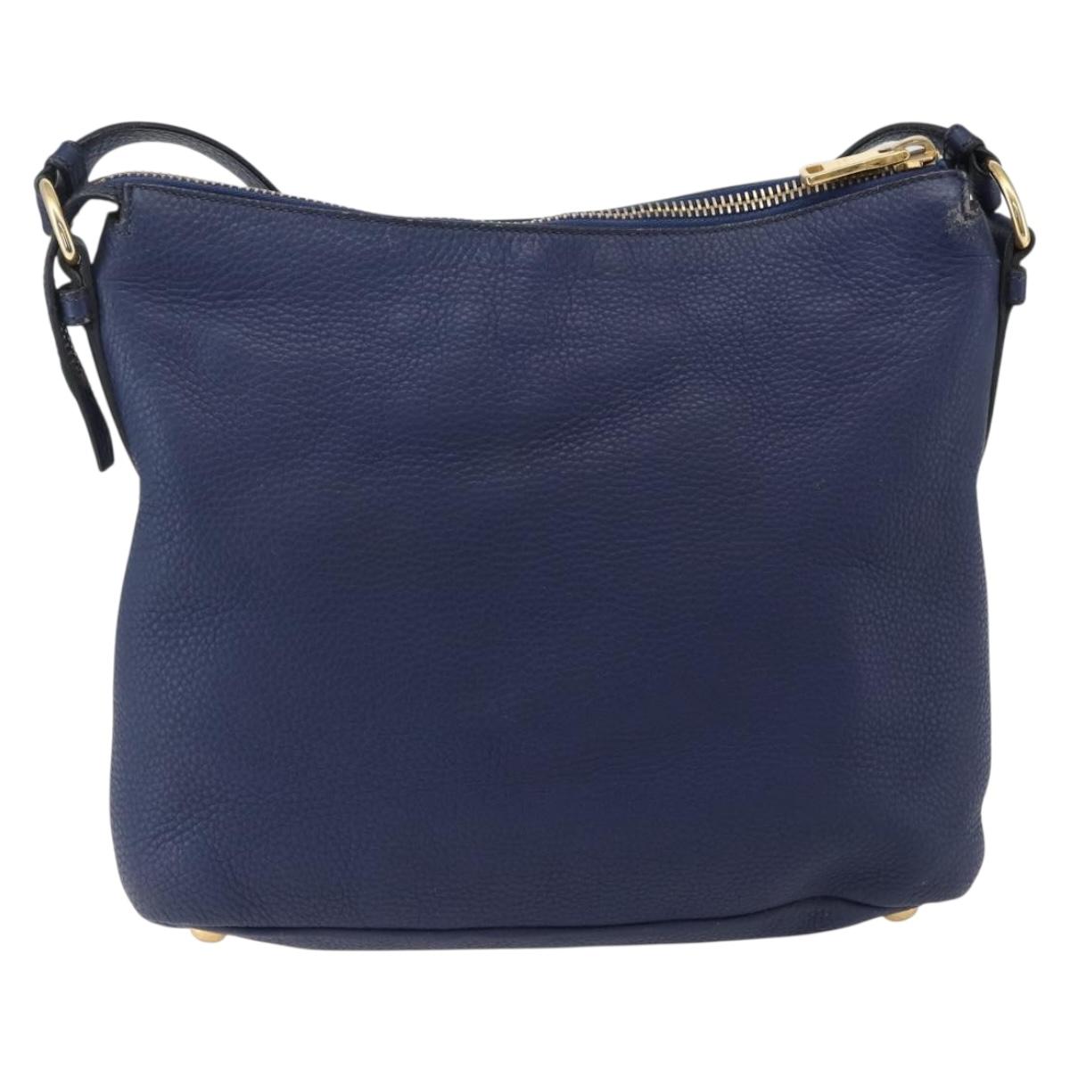 PRADA Shoulder Bag Leather Navy Gold Auth 170407A