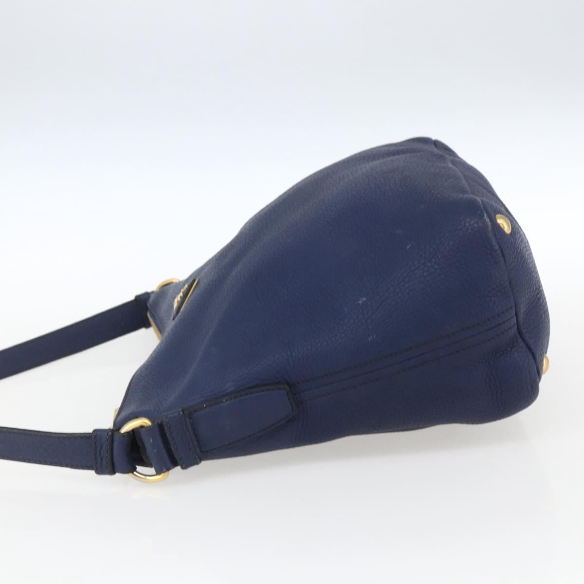 PRADA Shoulder Bag Leather Navy Gold Auth 170407A