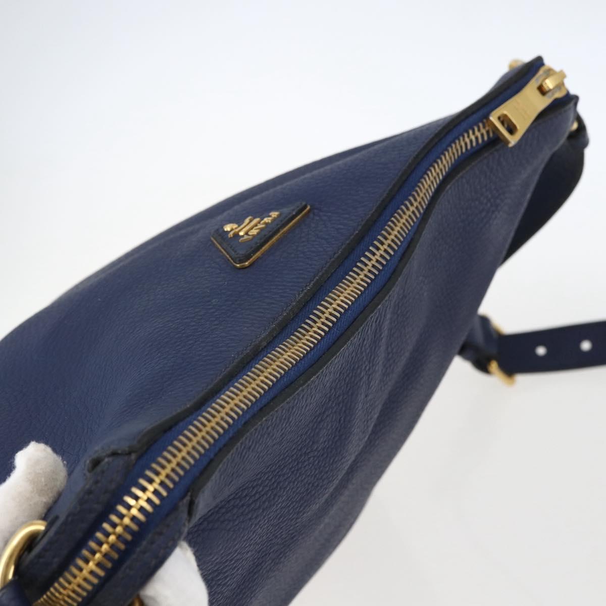 PRADA Shoulder Bag Leather Navy Gold Auth 170407A