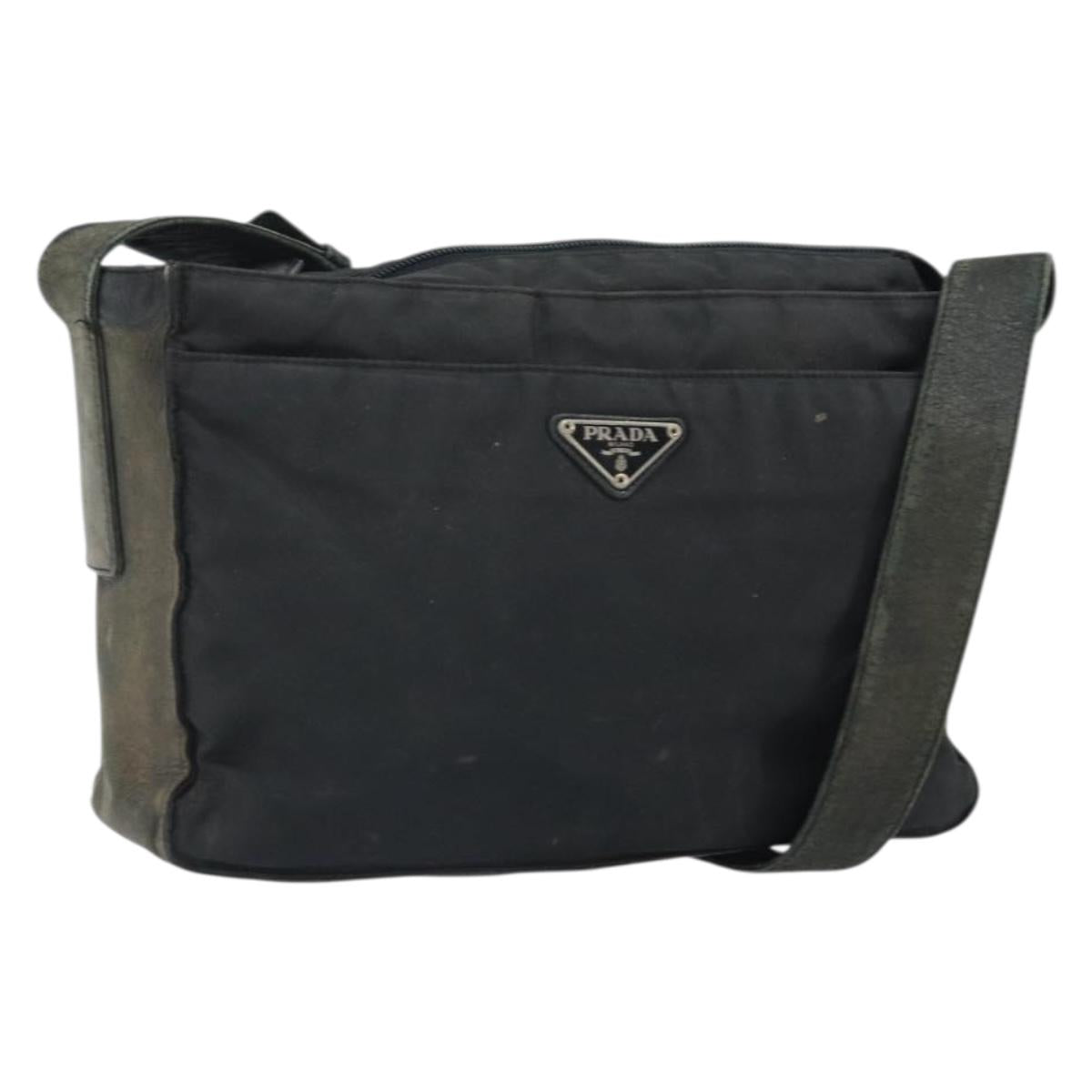 PRADA Shoulder Bag Nylon Black Silver Auth 170408