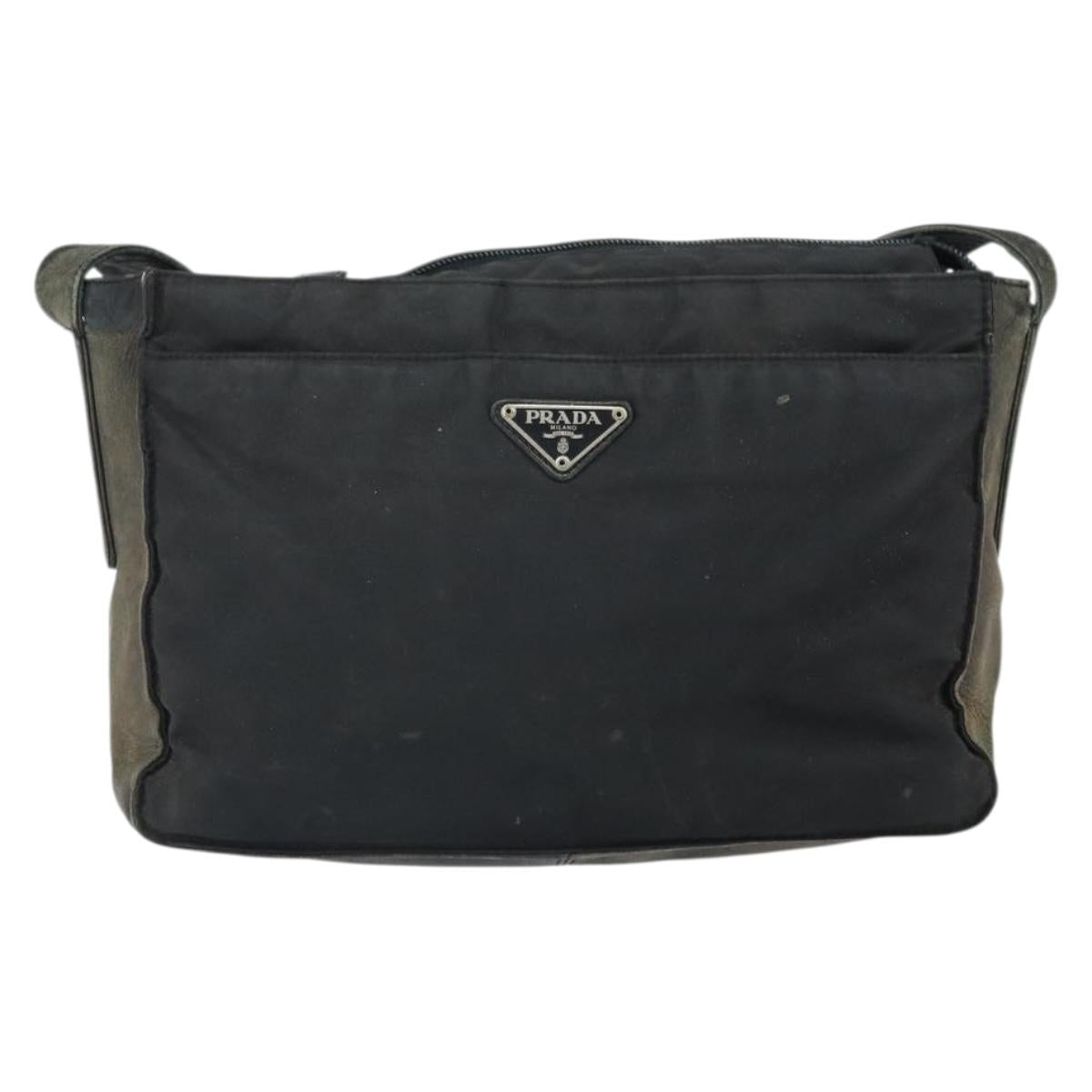 PRADA Shoulder Bag Nylon Black Silver Auth 170408