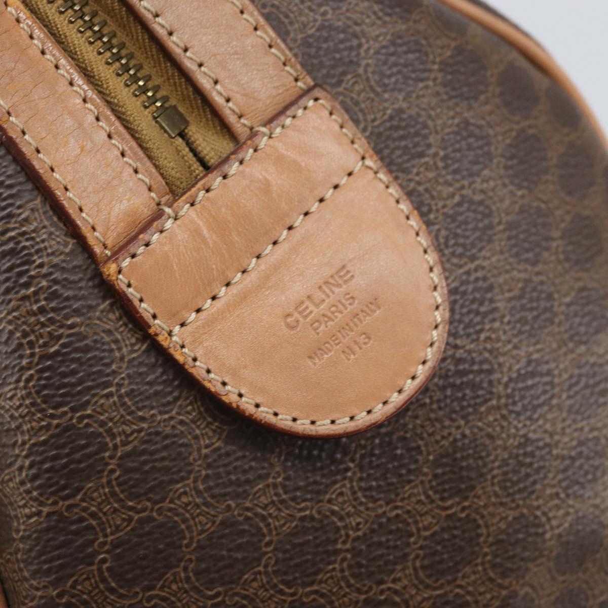 CELINE Macadam Canvas Hand Bag PVC Leather Brown Gold Auth 170409