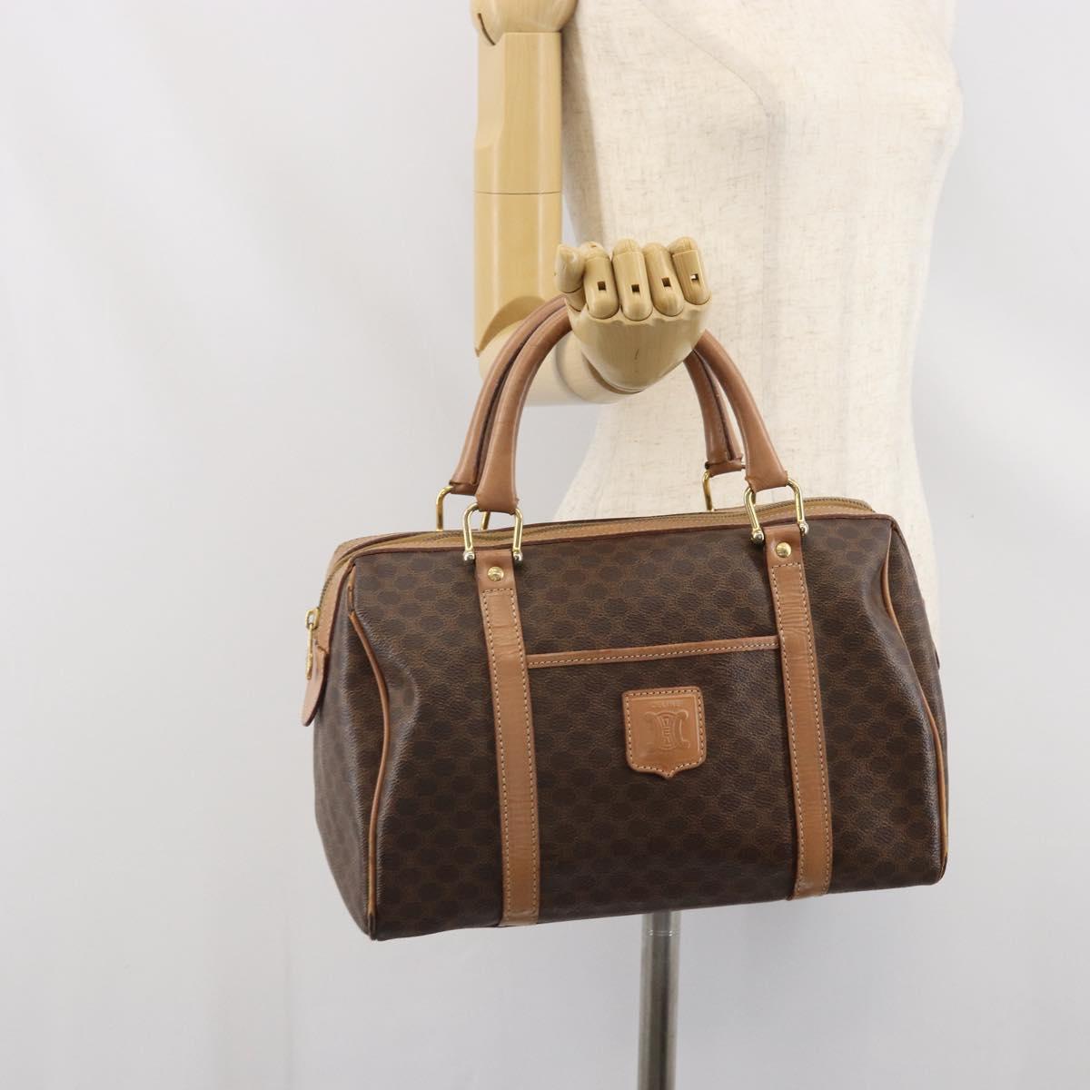 CELINE Macadam Canvas Hand Bag PVC Leather Brown Gold Auth 170409