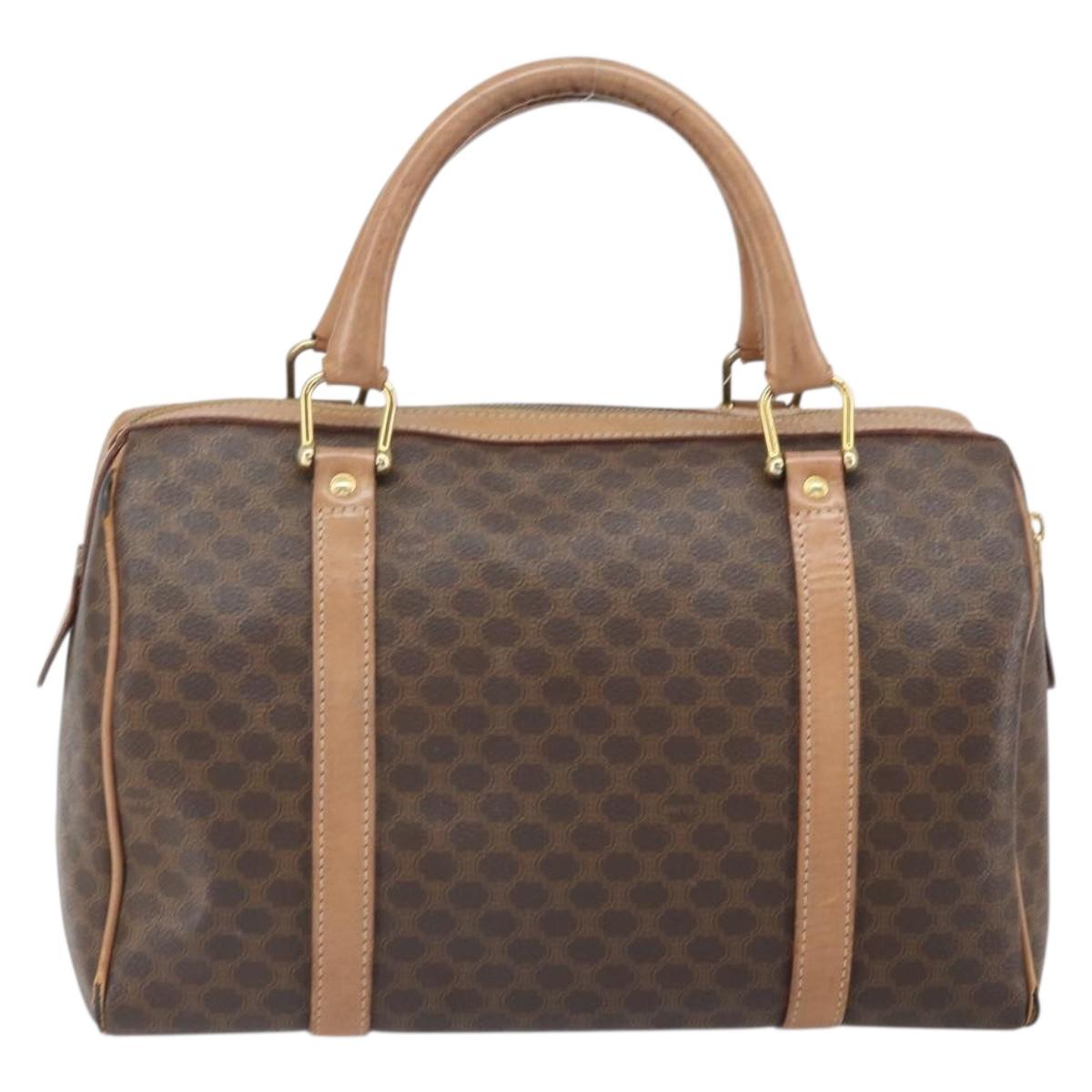 CELINE Macadam Canvas Hand Bag PVC Leather Brown Gold Auth 170409
