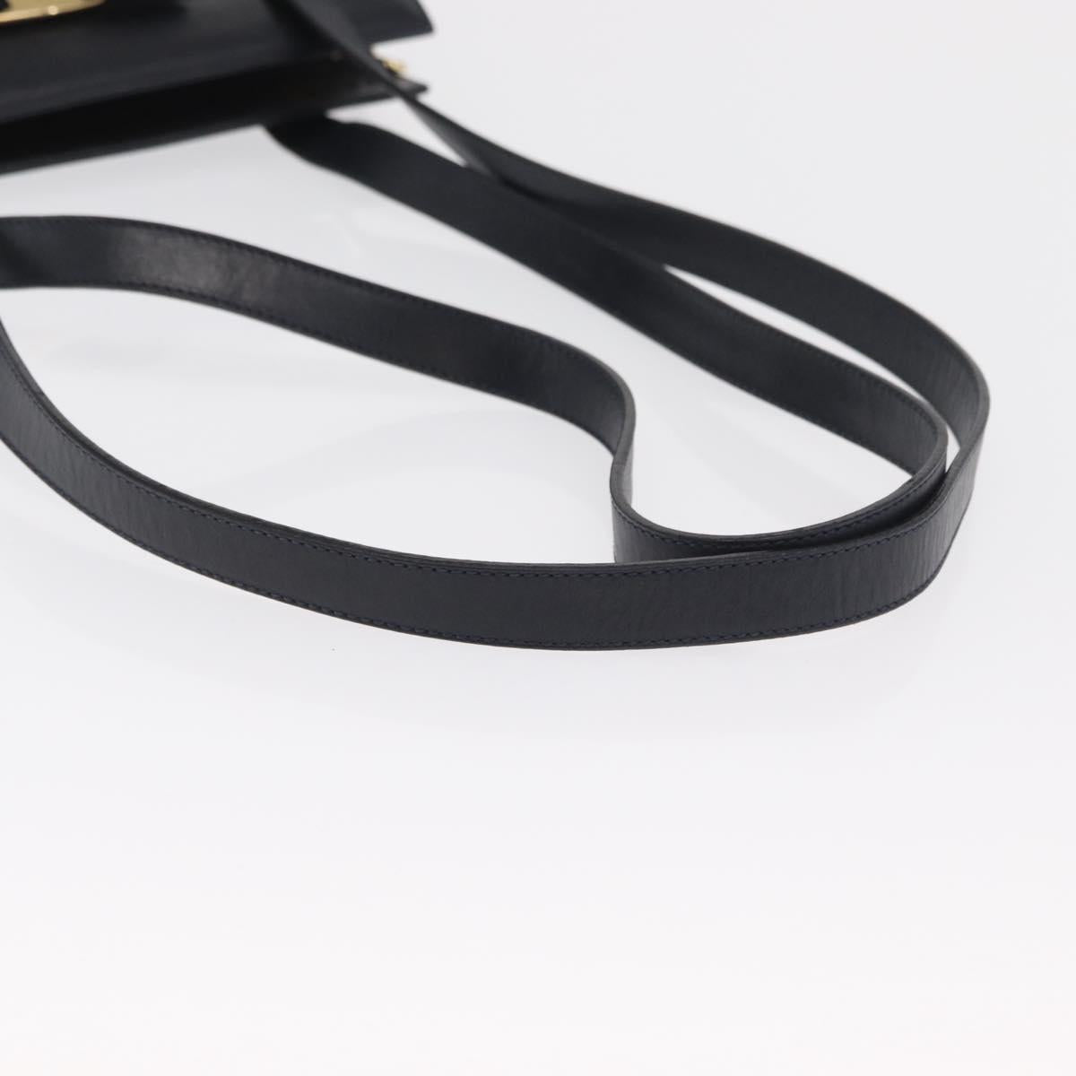 Salvatore Ferragamo Vala Ribbon Shoulder Bag Leather Navy Gold Auth 170410