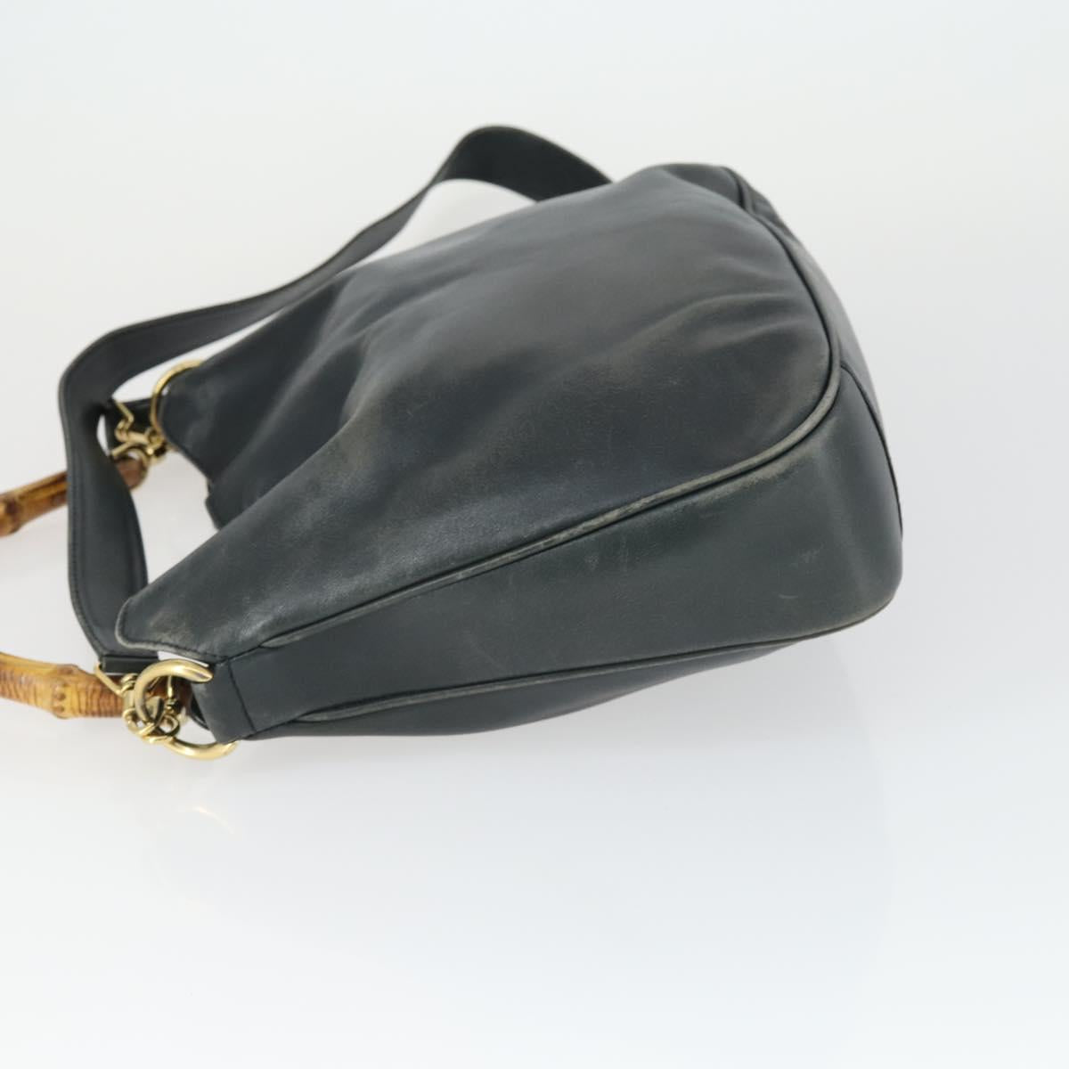 GUCCI Bamboo Hand Bag Leather 2way Black Gold 001 2113 1638 Auth 170415