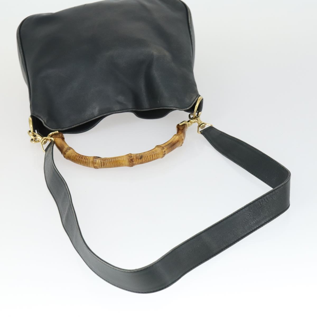 GUCCI Bamboo Hand Bag Leather 2way Black Gold 001 2113 1638 Auth 170415
