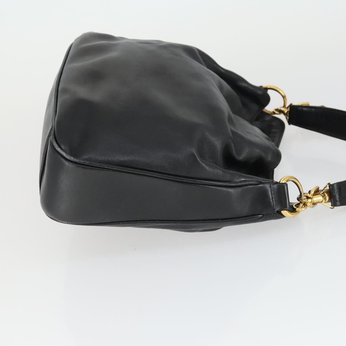 GUCCI Bamboo Hand Bag Leather 2way Black Gold 001 1638 2615 Auth 170422