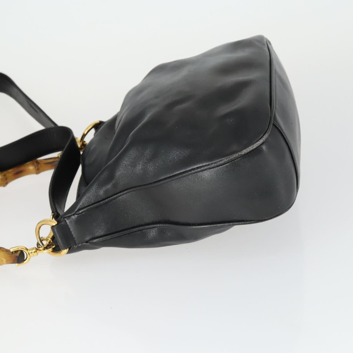 GUCCI Bamboo Hand Bag Leather 2way Black Gold 001 1638 2615 Auth 170422