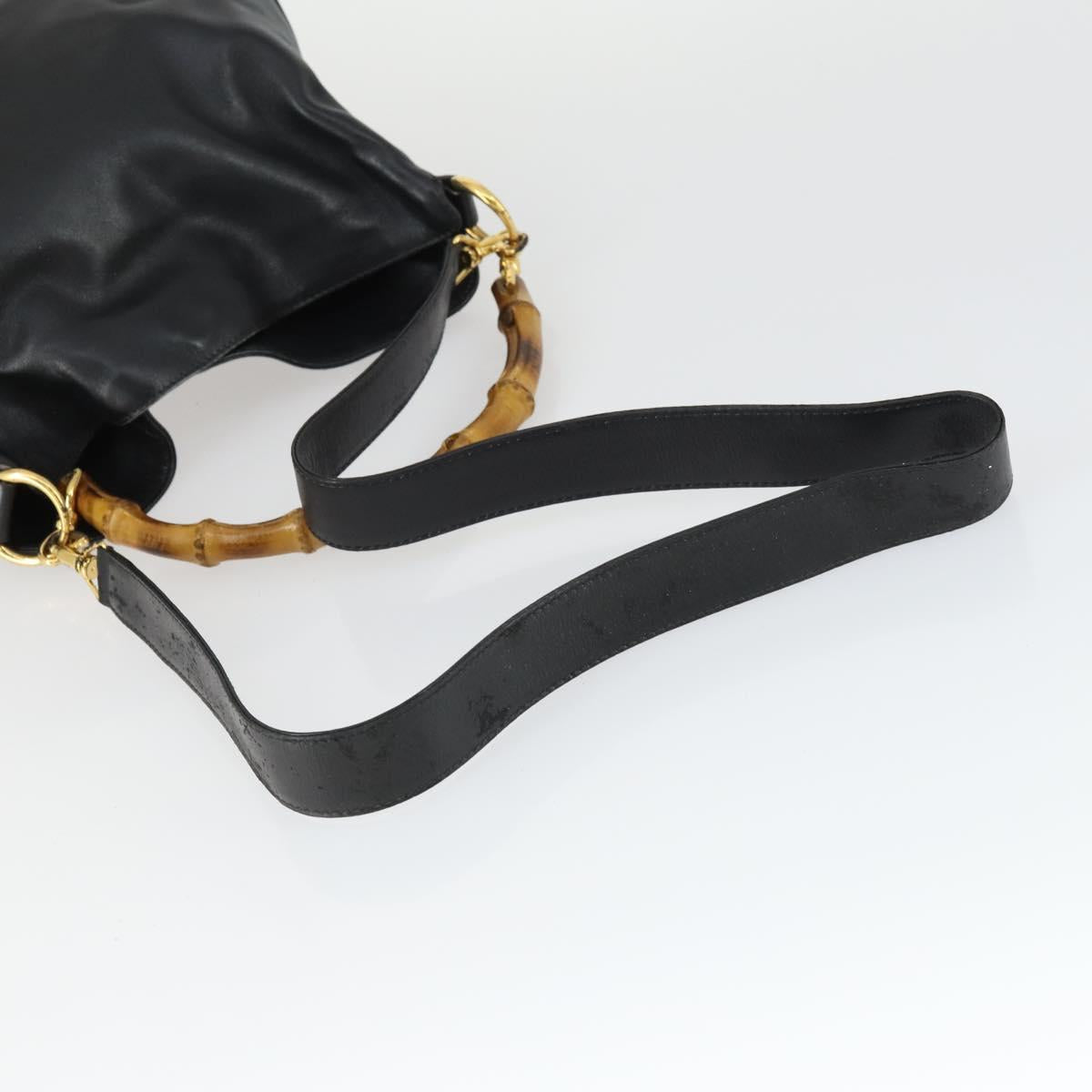 GUCCI Bamboo Hand Bag Leather 2way Black Gold 001 1638 2615 Auth 170422